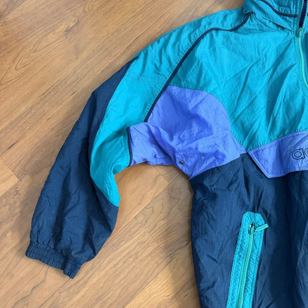 Vintage Adidas Half Zip Windbreaker XL Teal Purple 80s 90s Trefoil Jacket Y2K